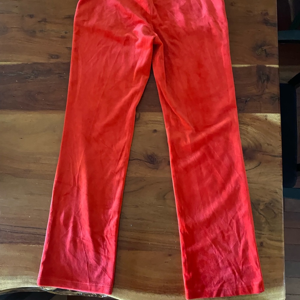 Juicy Couture Red Velour‎ Pants rhinestone logo size small - Picture 5 of 6